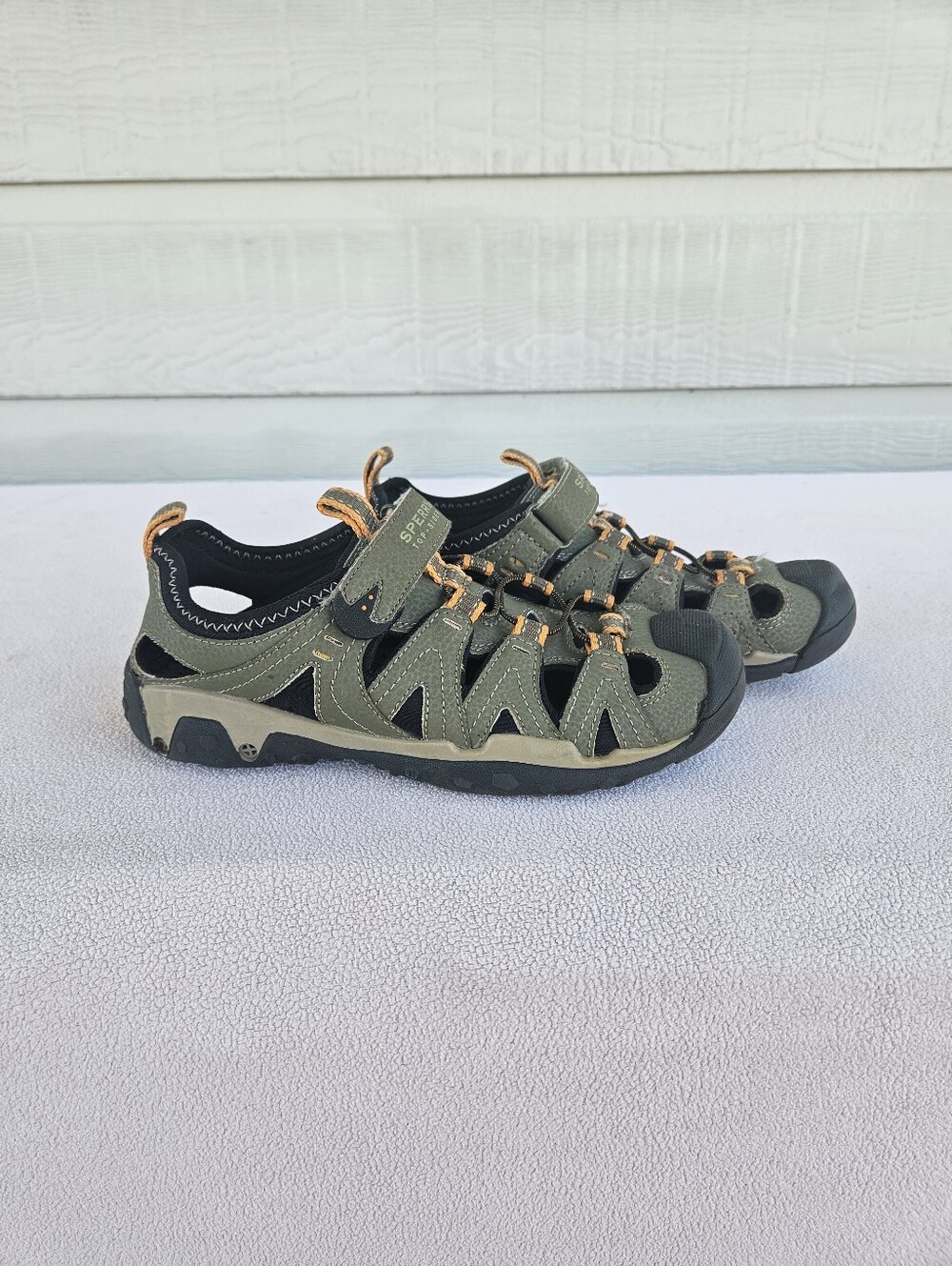 Sperry Top-Sider Wet Tech Fisherman Hiking Sandals Youth SZ 3 Olive Green Black